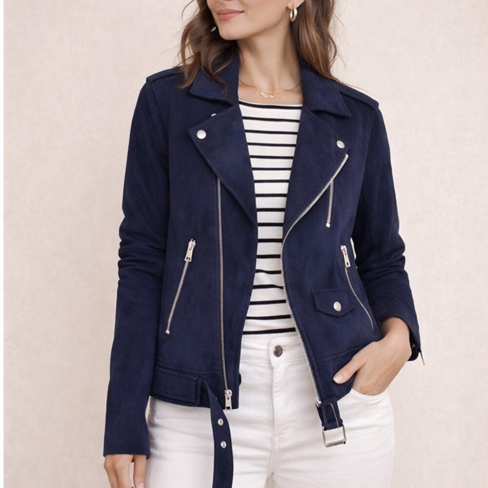 NWT Theory Moto Jacket Faux Suede, Large, Chic Biker Style for Work or Weekend